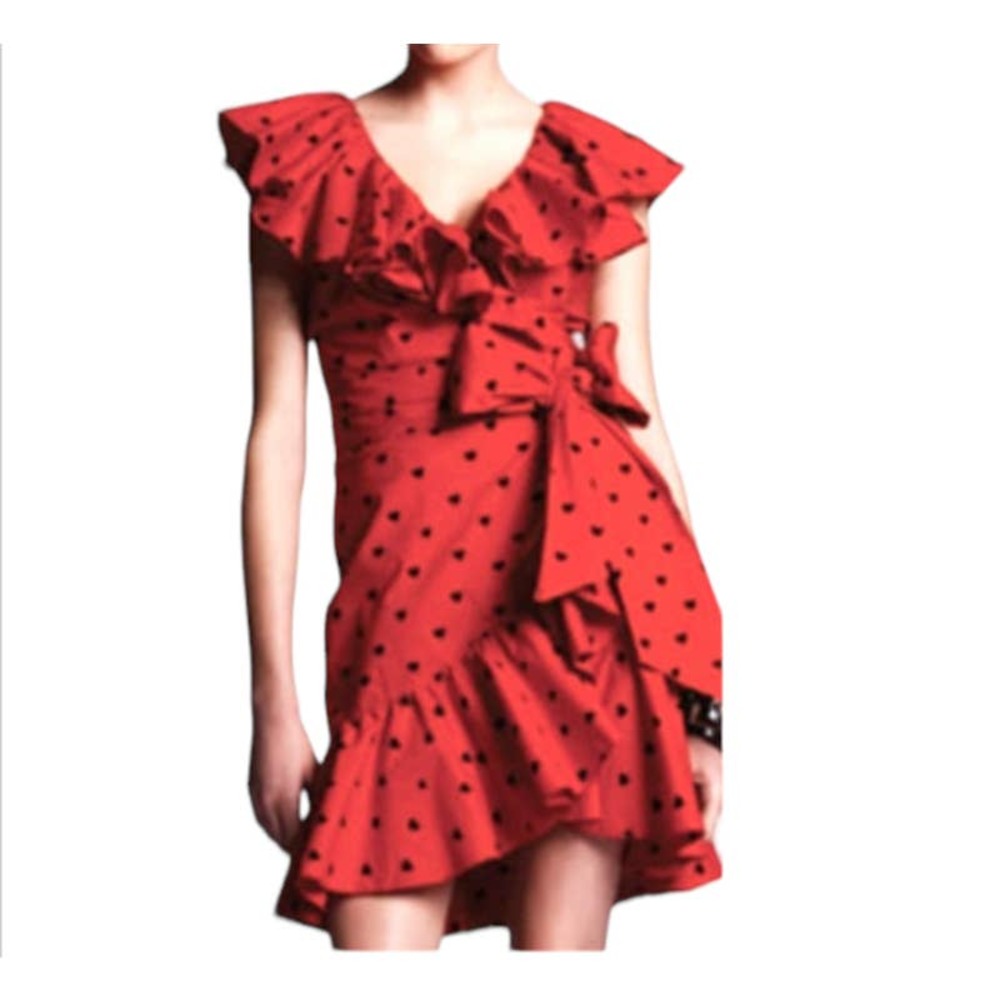 Tara Subkoff for Bebe Red medium Heart Ruffle Wrap Dress D3 4483